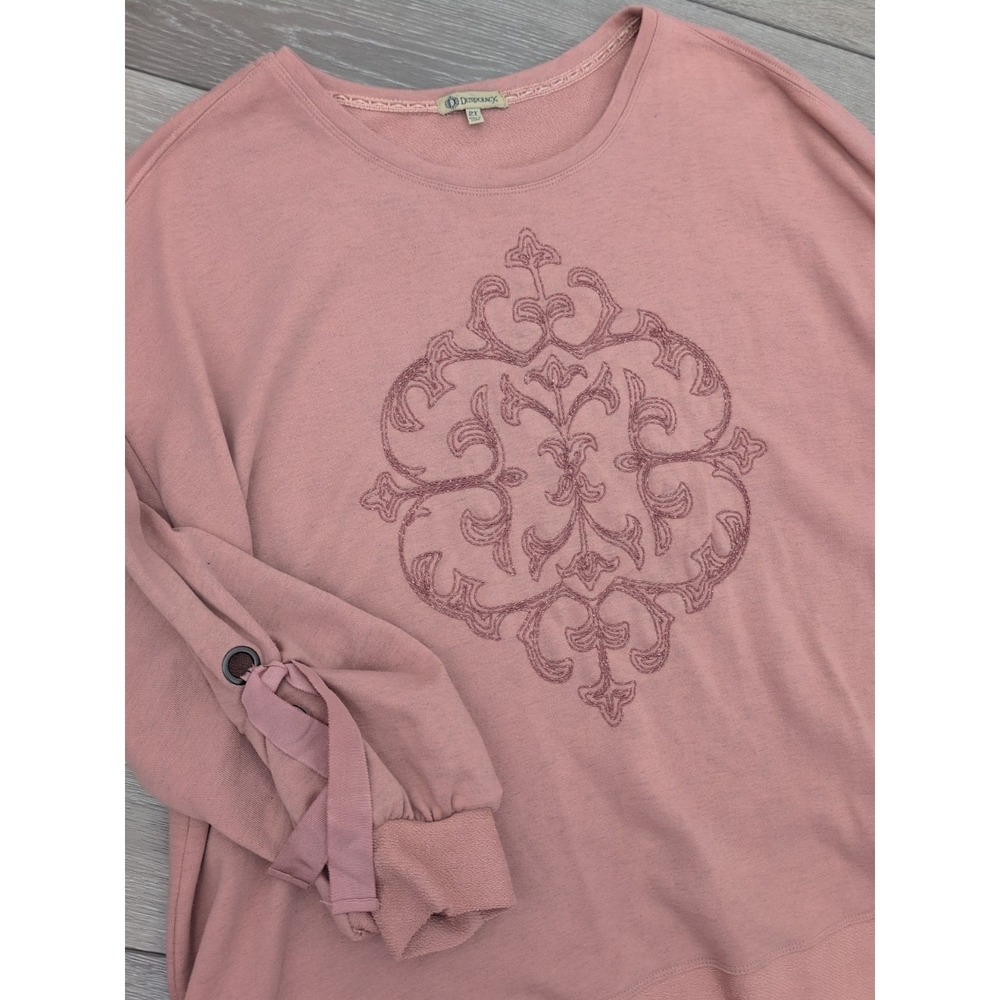 Democracy Size 2X Pink Mauve Ladies‎ Sweatshirt Top Gathered Ribbon Sleeves NWT
